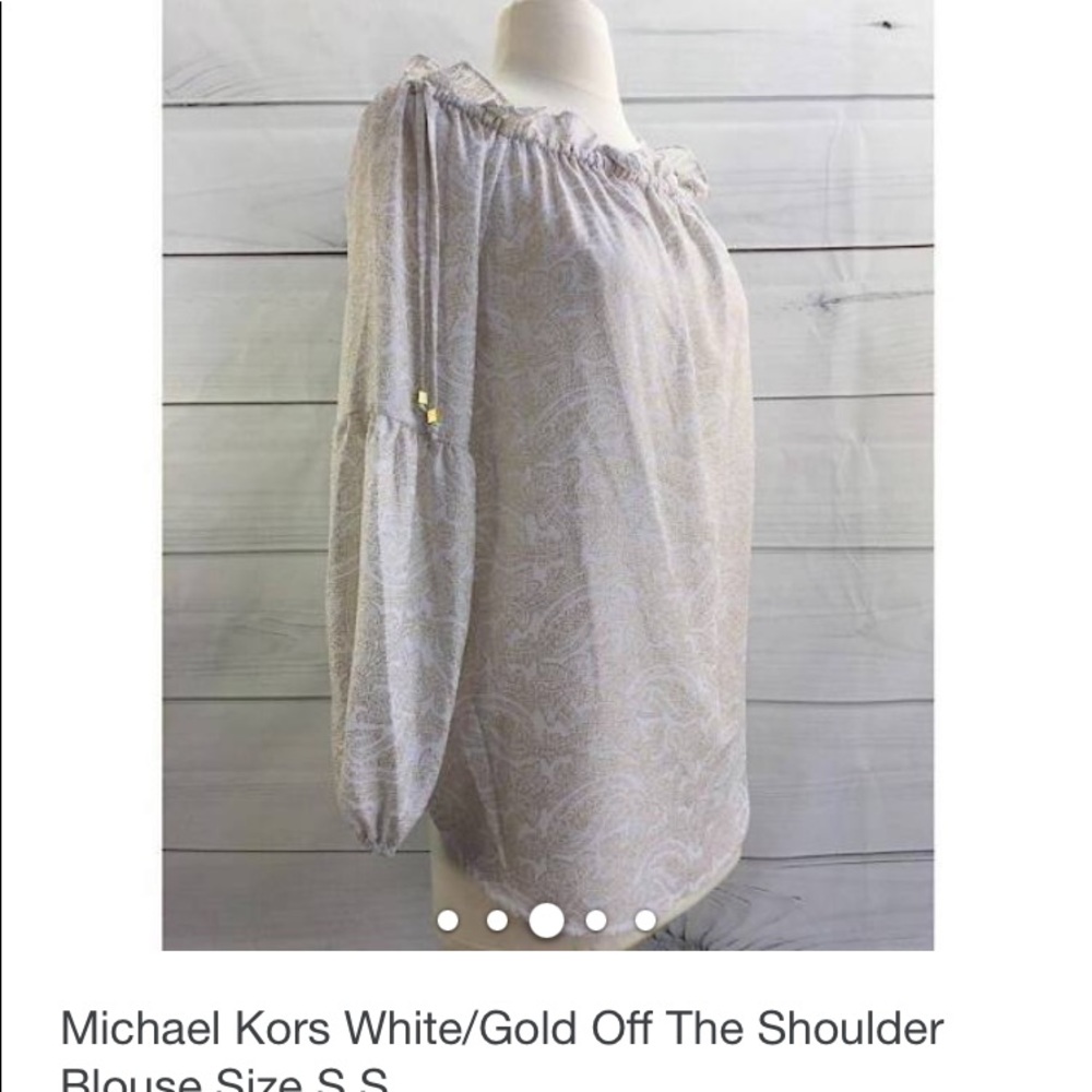 Michael Kors off the shoulder white & gold blouse